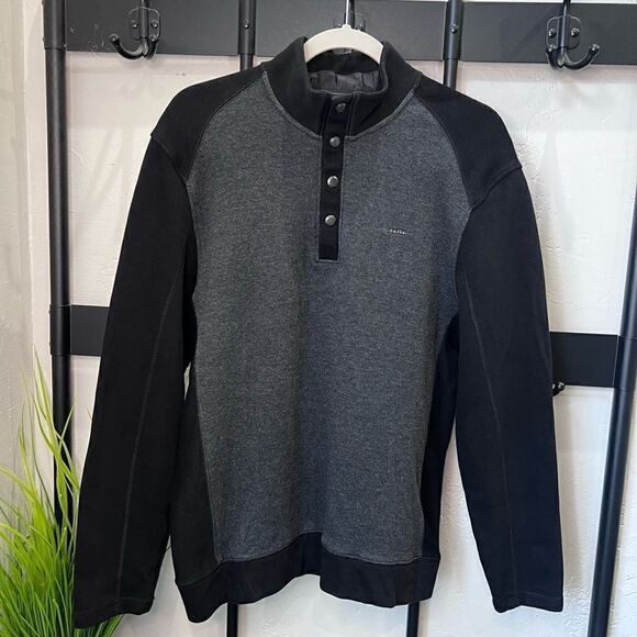 Calvin Klein Mens Pullover 1/4 Button Snap Golf Sweater black Size medium - Picture 8 of 15